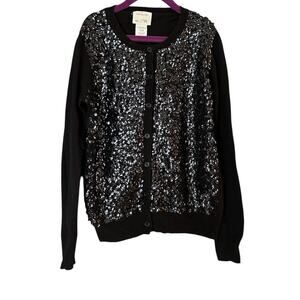 Crewcuts Sequin Embellished Cardigan Girl's 12 Black Merino Wool Holiday Party
